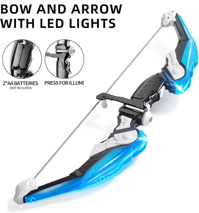 TEMI Bow and Arrow Set for Kids - Archery Toy Set - LED Light Up with Suction Cup Arrows, Target & Quiver, Indoor and Outdoor Toys for Children Boys Girls