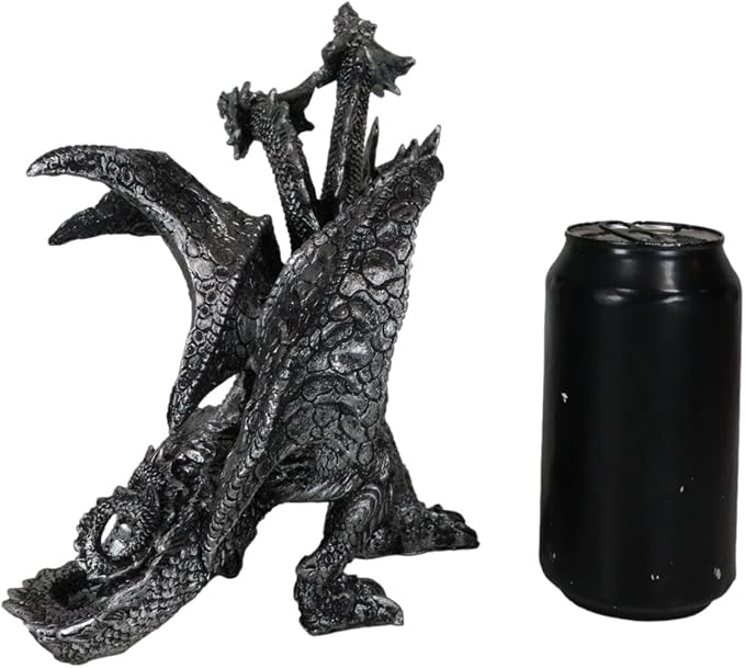 Ebros Ancient Legendary Three Headed Dragon Hydra Roaring Statue 8" Tall Dungeons Dragons Legends and Fantasy Decor Sculpture Medieval Renaissance Figurine Collectible (Gothic Silver)