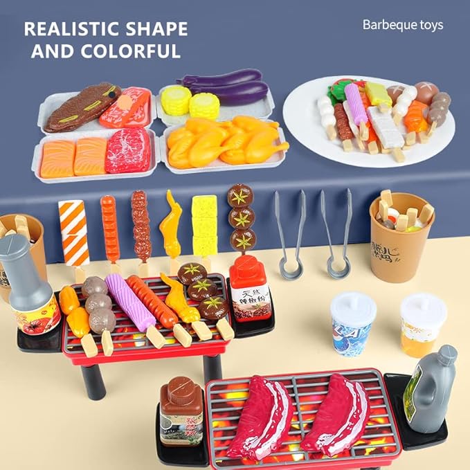 80-Piece Interactive BBQ Grill Playset Toy - Realistic Pretend Cooking Set with Grill Tools & Food Accessories for Kids Ages 3-8, BPA-Free Learning Toys for Boys Girls Toddlers
