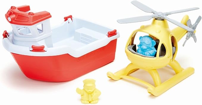 Green Toys Rescue Boat with Helicopter Red, 1 EA