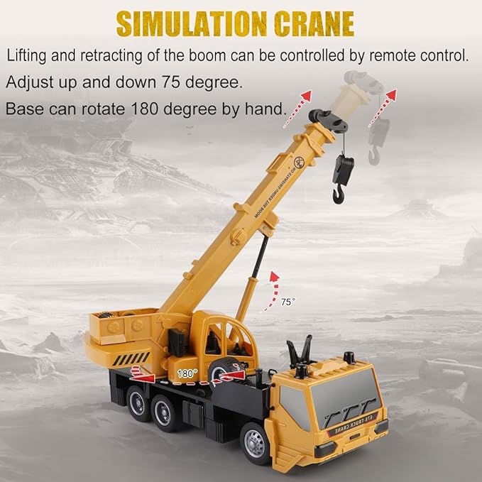 Remote Control Crane Truck Toy for Boys - 2.4G Large RC Crane Truck with Light & Sound, 6 Channel Construction Toy with 2 Batteries, Tractor Toy Birthday for Kids 3-8 Years Old