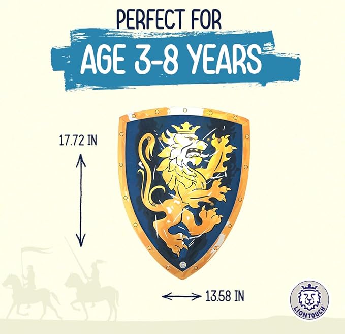Liontouch - Noble Knight Shield, Blue/Large - Age 3-8 | 17.7 x 13.8 in | Medieval Pretend Play Foam Toy for Children with Golden Lion Theme | Safe Battle Accessory for Dress Up & Costumes for Boys
