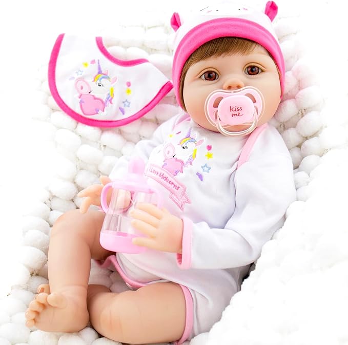 Milidool Reborn Baby Dolls,22 Inch Realistic Newborn Baby Girls Lifelike Weighted Baby Girl Dolls Pink Unicorn Reborn Baby Girl Dolls with Magnetic Pacifier Feeding Accessories Toy Set