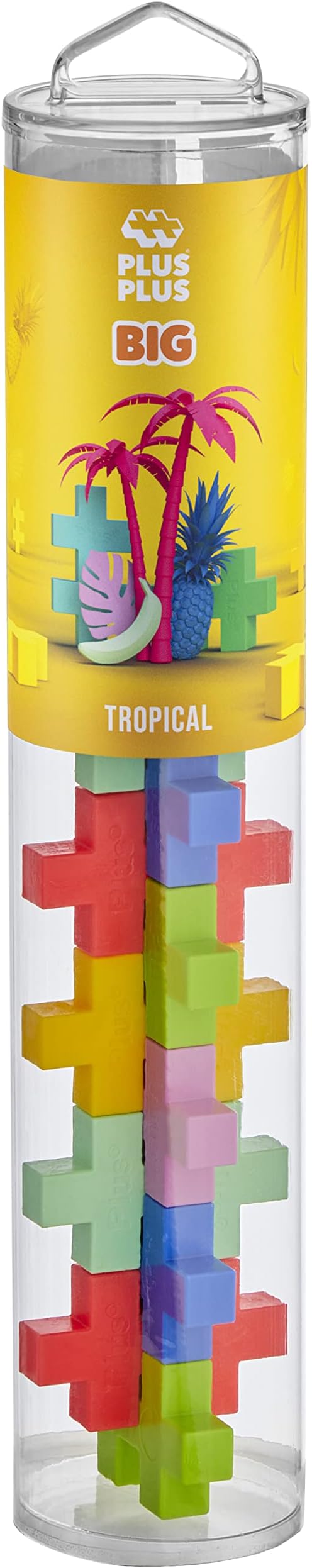 PLUS PLUS Big – 15 Piece Tropical Mix – Construction Building Stem/Steam Toy, Interlocking Large Puzzle Blocks for Toddlers and Preschool, Open Play Tube