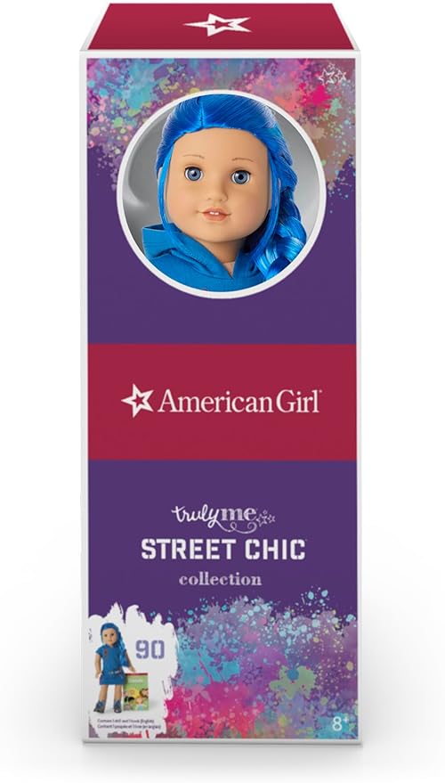 American Girl Truly Me 18-inch Doll #90 with Blue Eyes, Long Blue Hair, and Lt-to-Med Skin in Skater Dress, For Ages 6+
