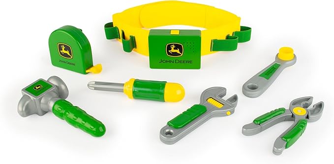 TOMY John Deere Deluxe Talking Toolbelt - 7-Piece Tool Set - Interactive Building Toys - Preschool Toys Ages 2 Years and Up - 7 Count