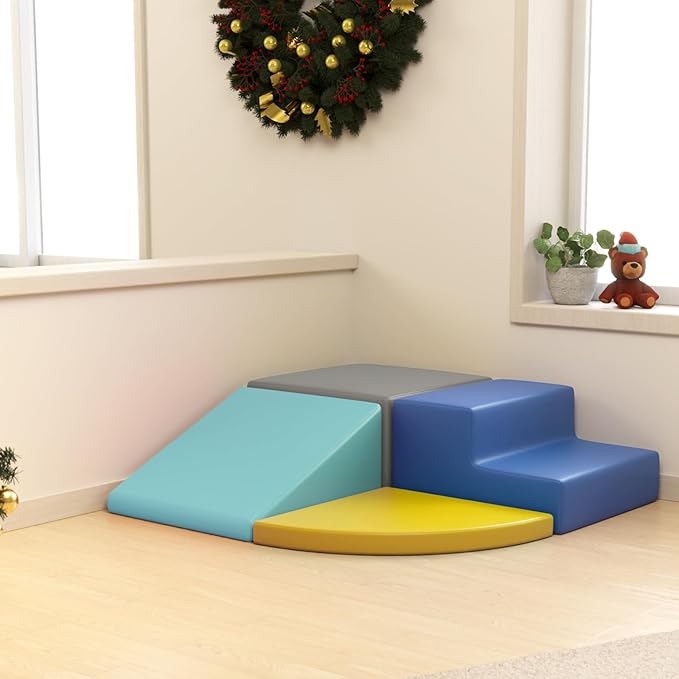 4 Pieces Kids Climbing Toys for Toddlers 1-3, Lightweight Couch Kids for Crawling and Sliding, Soft Play Equipment Foam Blocks Climber, Indoor Climb and Crawl Activity Play Set