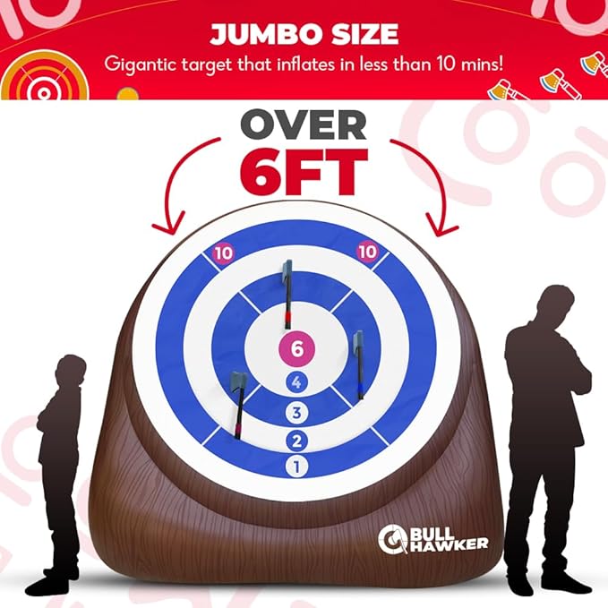 SWOOC Games - Bull Hawker™ | Giant Axe Darts (Over 6ft Tall) w/ 15+ Games | Axe Throwing Game for Backyard w/Air Pump | Outdoor Games for Adults and Family | Carnival Games | Throwing Axe Yard Games