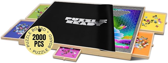 Puzzle Ready Large 2000-Piece Puzzle Board - 41" x 32" Puzzle Table with 5 Colorful Drawers, Cover Mat, Felt Workspace & Carrying Handle – Ideal Game Table for Adults & Children