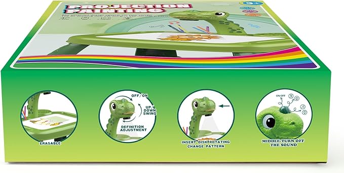 Drawing Projector for Kids, Art and Crafts, Drawing Board with Music, Color Pens, Pencils, Crayons, Scrapbook, Dinosaur Sticker Book, Ideal Toy for 3+ Year Old Girls & Boys (Dinosaur Kit)