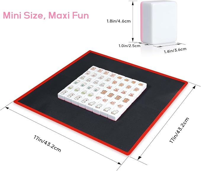 2 Player Mahjong Tile Game,49-Piece Vita Mahjong Tiles (1.4") with Non-Slip Mat & Stickers, Portable Travel Mahjong Block Set for Adults/Kids with a Storage Box