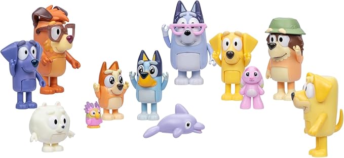 Bluey Figures Super Fan Collector Set – 12-Pack, Includes Chattermax, Grey Dancer, Lucky, Nana, Jean-Luc, Pom Pom, Grandad & More – Gift for Kids Ages 3+, Amazon Exclusive