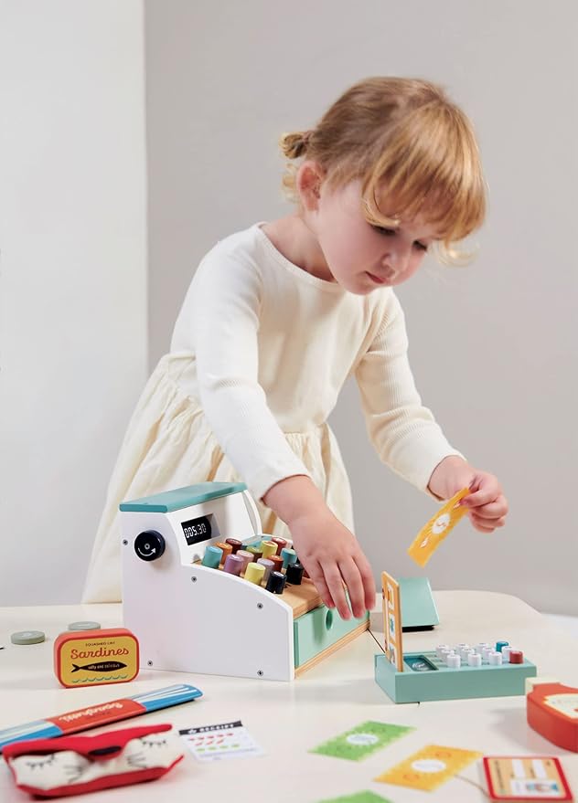 Tender Leaf Toys - General Stores Till - Comprehensive Wooden Shop Till Play Set with Scanner - Inspires Creative and Imaginative Roleplay - Age 3+