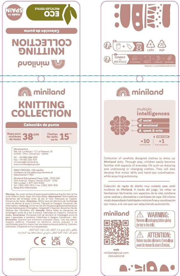 Miniland Clothes for Dolls 15'' Knitted Outfit Sweater & Trausers - ECO, Made in Spain, Quality, Role Play, Educational