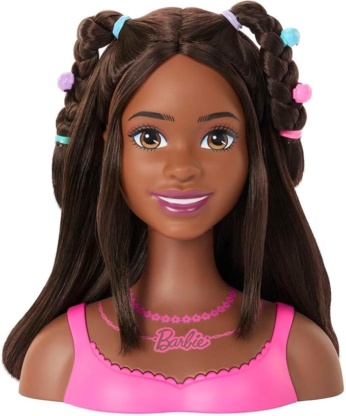 Barbie Doll Styling Head, Brown Hair with 20 Colorful Accessories, Doll Head for Hair Styling