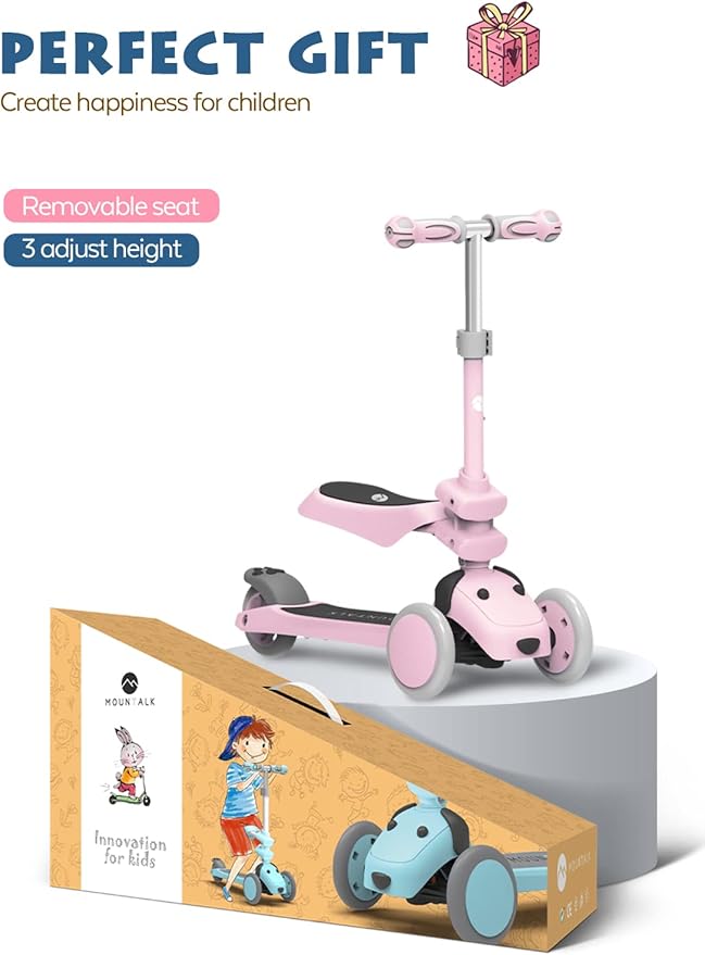 MOUNTALK Kids Scooter for Ages 1-12 Years, 3 Wheels Toddler Scooter for Children Age 1-3/3-5/5-8/8-12 Boys and Girls with Adjustable Heights and LED Wheels