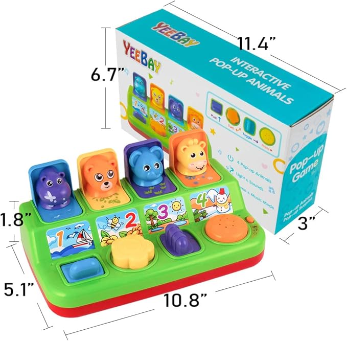 YEEBAY Interactive Pop Up Animals Toy with Music, Animal Sound, Activity Toys for Ages 9-12 - 18 Months &1 Year Old Kids, Babies, Toddlers, Boys & Girls