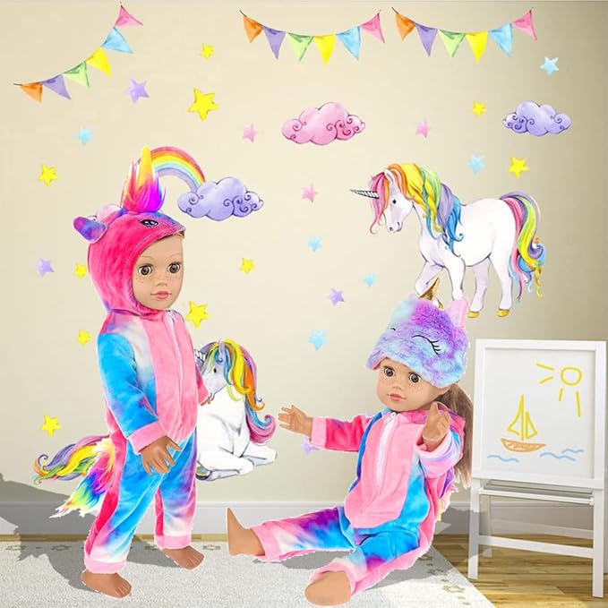 ebuddy 18 inch Doll Clothes-Unicorn Doll Costume Colorful Tie-Dyed Pajamas Sleeping Bag Set for 18 inch Girl Doll,Most 18 Inch Dolls(No Doll)