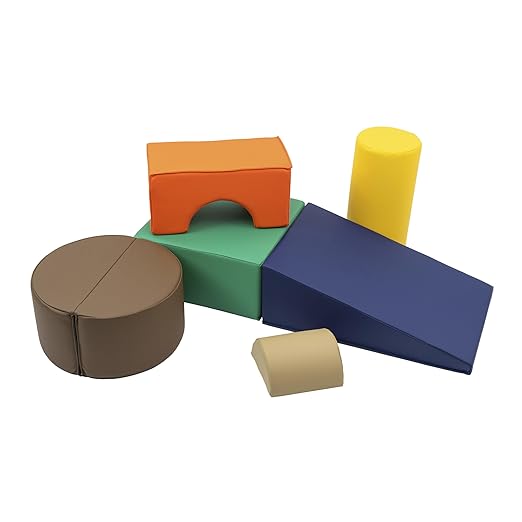 FDP SoftScape Playtime and Climb Multipurpose Playset for Infants, Toddlers 10m-2yrs; For Crawlers and Little Builders, Learn Gross Motor Skills at Home or Daycare (6-Piece)- Navy/Orange 12364-NVOR