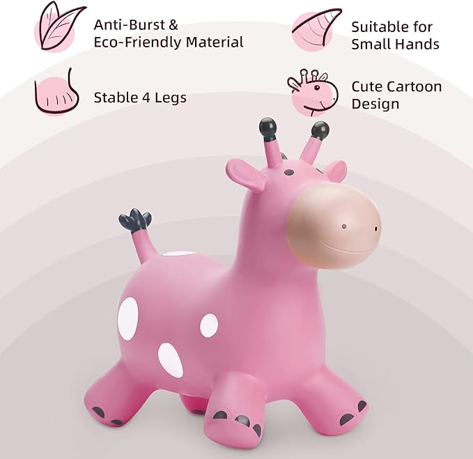 EVERICH TOY Giraffe Bouncy Horse Hopper for Toddlers, Bouncy Animals Jumping Horse, Inflatable Ride on Bouncer Hopping Toys Gifts for Boys and Girls 18 Months 2 3 4 5 6 Years Old