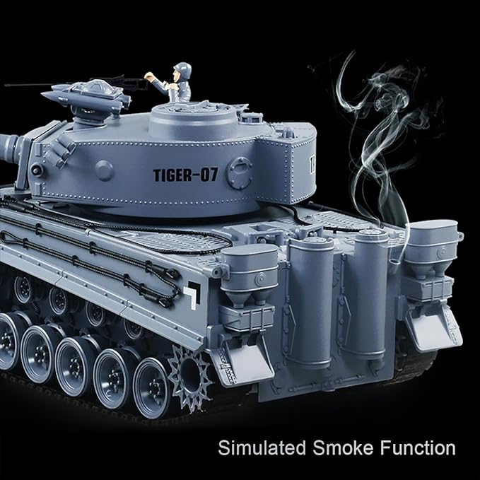 Dollox 1/18 Remote Control Tank 2.4Ghz, RC Military Toys German Tiger Army Battle Tank Vehicles with Smoke Launch Bullets, Rotating Turret, Light, Sound, Waterbomb RC Car Truck Toy for Kids Boys Girl