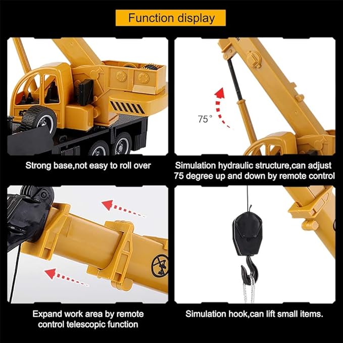 Remote Control Crane Truck Toy for Boys - 2.4G Large RC Crane Truck with Light & Sound, 6 Channel Construction Toy with 2 Batteries, Tractor Toy Birthday for Kids 3-8 Years Old