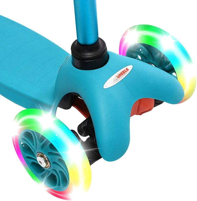 ChromeWheels Scooter for Kids, Deluxe 3 Wheel Scooter for Toddlers 4 Adjustable Height Glider with Kick Scooters, Lean to Steer with LED Flashing Light for Ages 3-6 Girls Boys