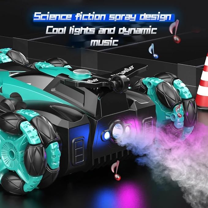 Spray 6 ruedas Rc Stunt Car Pulverización 360 grados Flip Rotating Drift Doble cara Rc Cars Juguetes de Control remoto LRE (Blue)