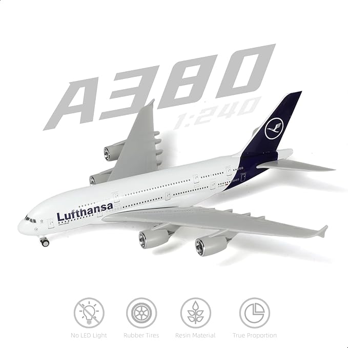 1/240 Compatible for Lufthansa A380 Airplane Model Kits (30cm L) for Airbus A380 Resin Plane Model with Display Stand for Adult Aviation Gift or Display Decoration