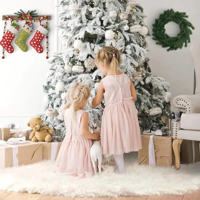 Christmas Tree Skirt, 48 inches Snow White Tree Skirt Decoration for Xmas Faux Rabbit Fur