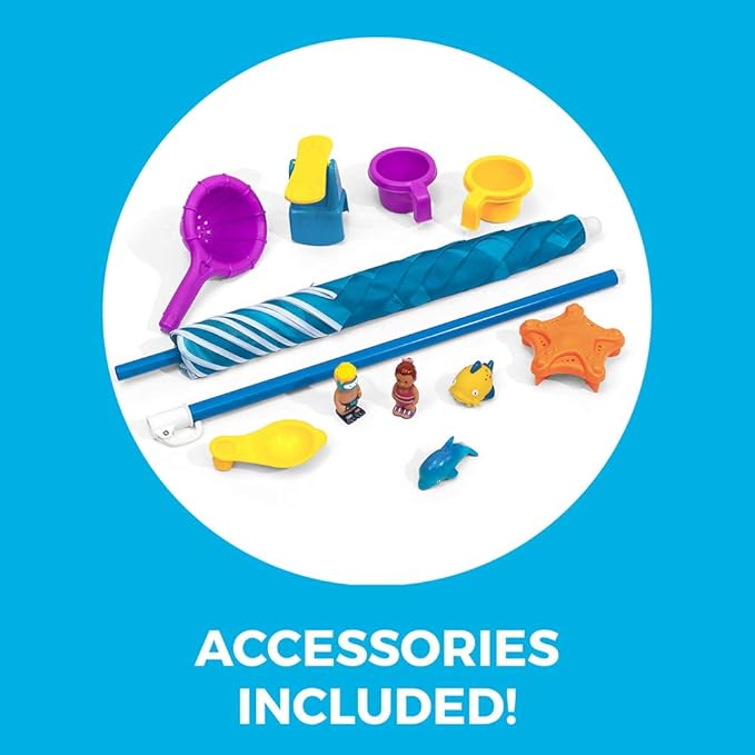 Step2 Spill & Splash Seaway Water Table, Kids Two-Tier Water and Sand Activity Sensory Playset, Comes with Umbrella, Summer Outdoor Toys, 11 Piece Toy Accessories, For Toddles 1.5+ Years Old
