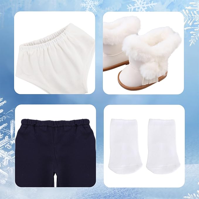 18-inch Doll Down Jacket, Doll Winter Clothing Set, 5 Different Colors and Patterns Available. (Deep Blue-Swan Print)