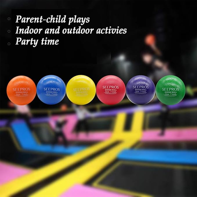 Foam Dodgeball Set - Soft Skin, Low Bounce, Set of 6 with Mesh Storage Bag for Kids and Adults