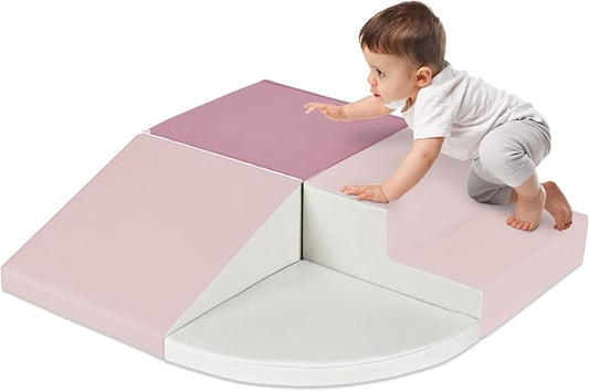 Best Choice Products 4-Piece Kids Climb & Crawl Soft Foam Block Activity Play Structures for Child Development, Color Coordination, Motor Skills - Pink