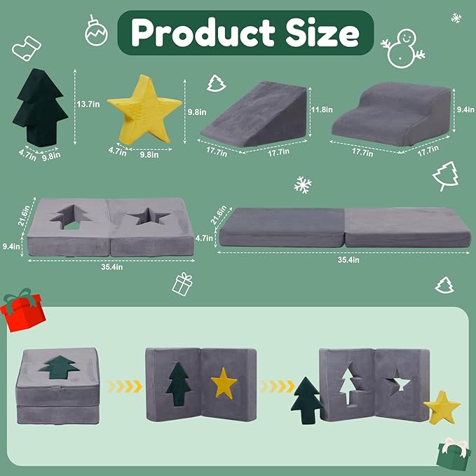 Foam Climbing Blocks for Toddlers, Soft Indoor Play Gym with Convertible Shapes, Baby Tumble Toys & Mats, Kids Indoor Gym, Gray