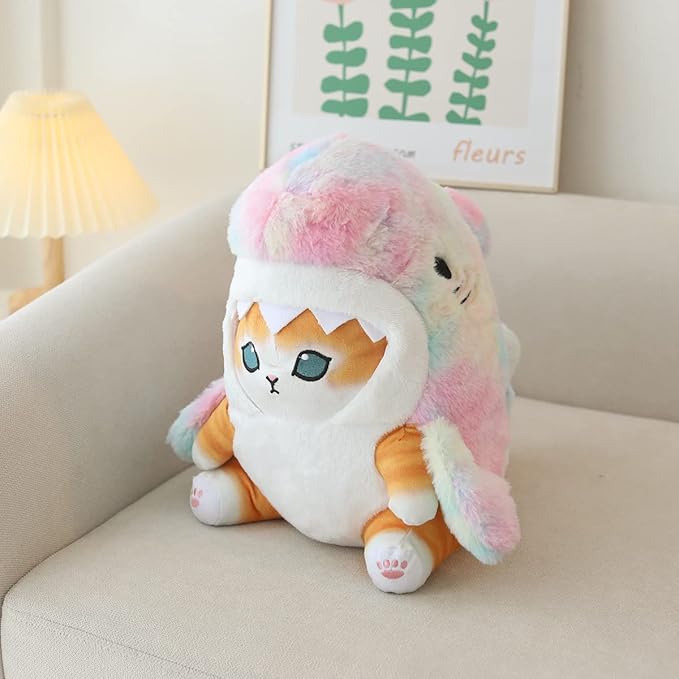 Kawaii Shark Cat Plush Toy Stuffed Animal Doll, Soft Pillow for Boys & Girls (Tie-dye Shark cat, 20cm/7.8in)
