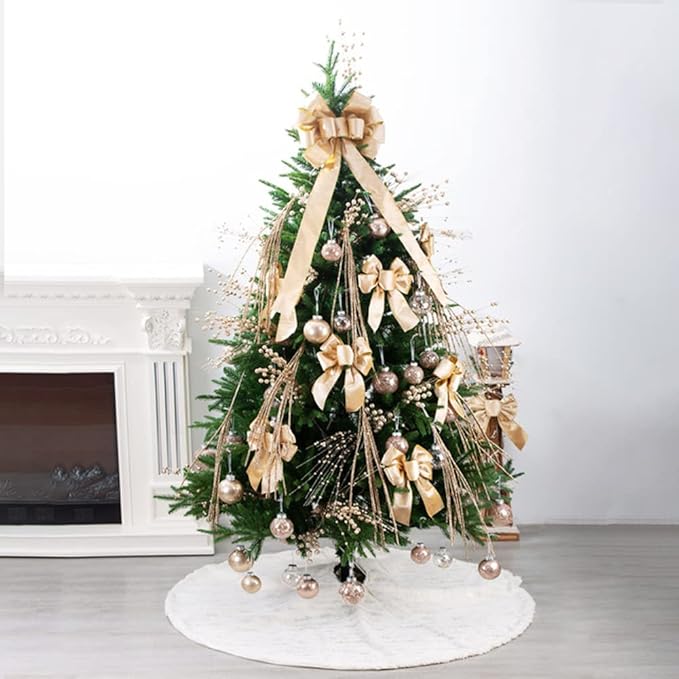 58 Inch Christmas Tree Skirt, Extra Large Thick Luxury Snowy Faux Fur Tree Skirt, White Plush Velvet for Merry Christmas Party Tree Decoration