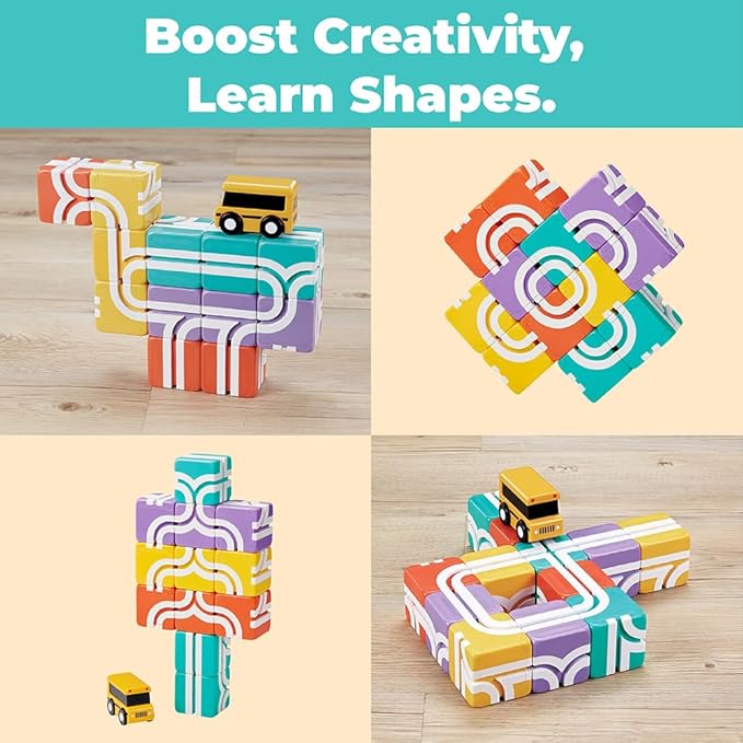 QBI Magnetic Blocks STEM Toys for Toddlers Aged 1+ Year Old Boys & Girls|3D Colorful Magnetic Building Blocks with School Bus|Magnet Block for Kids|Educational & Montessori Preschool Kids Toy (13PCS)