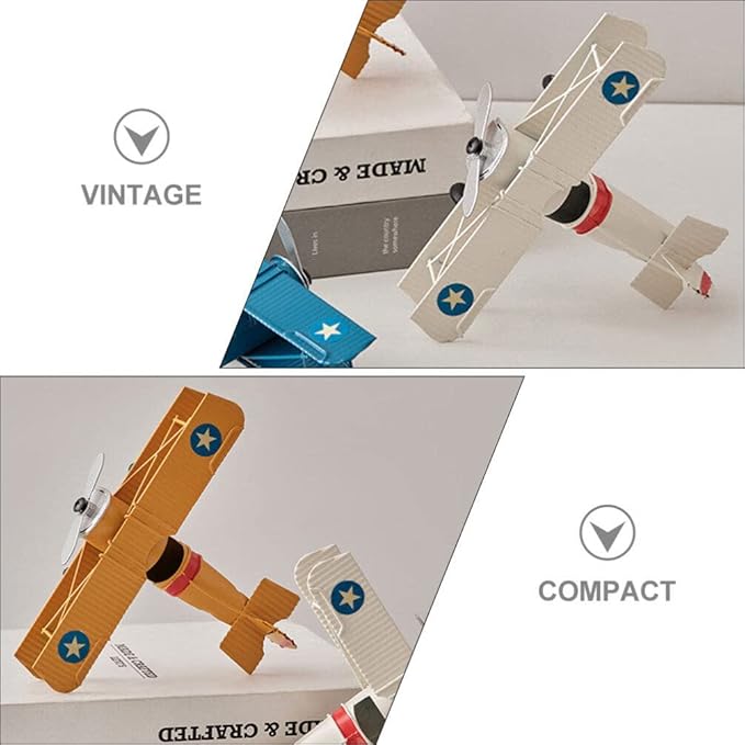 Garneck Retro Airplane Toy - 3pcs Mini Airplane Model Ornament Painted Crafts Iron Desktop Aircraft