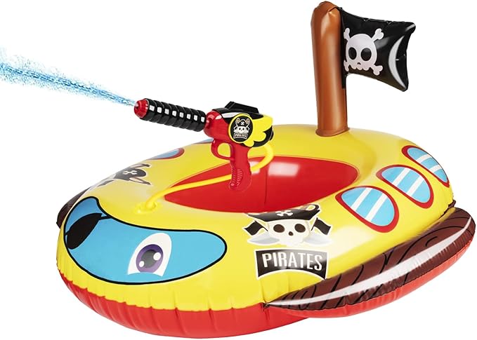 Inflatable Pool Floats Kids with Water Gun, Pirate Ship Pool Floats for Toddlers, Blow Up Pool Toys for Kids Ages 4-8, Summer Fun Boat Shaped Water Toys Swimming Floaties for Boys and Girls