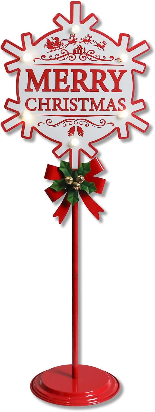 Merry Christmas Sign with LED Light Battery Operated with Timer Christmas Signs with Base Xmas Holiday Decorations Patio Lawn Yard Outdoor Display Decor