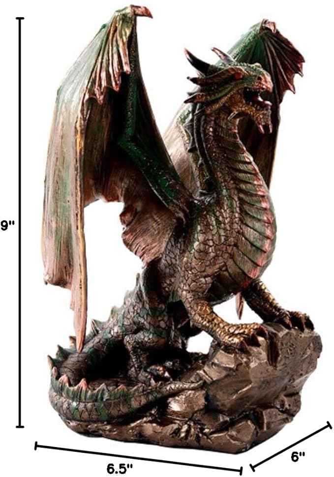 Pacific Giftware Bronzite Dragon Standing on Rock Statue Collectible Figurine 9 Inch
