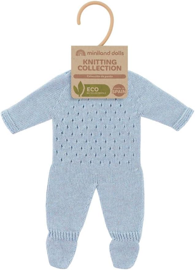 Miniland Clothes for Dolls 15'' Knitted Pajama Blue Color - ECO, Made in Spain, Quality, Role Play, Educational