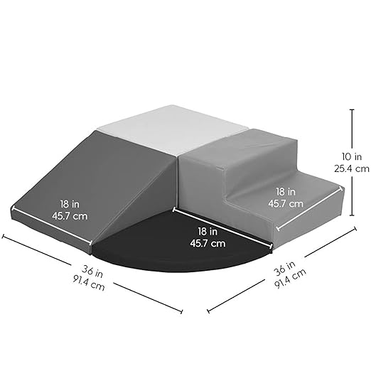 SoftScape Toddler Playtime Corner Climber, Indoor Active Play Structure for Toddlers and Kids, Safe Soft Foam for Crawling and Sliding (4-Piece Set) - Gray/Light Gray, 11619-GYLG