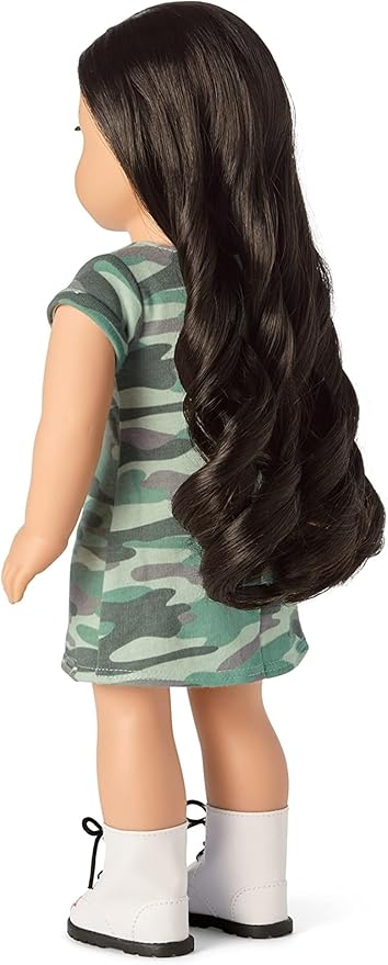 American Girl Truly Me 18-inch Doll #111 with Brown Eyes, Black-Brown Hair, Light Skin, Camo T-shirt Dress, For Ages 6+