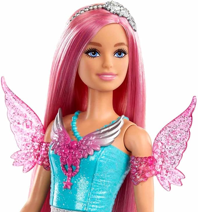 Barbie A Touch of Magic Fashion Doll, Malibu with Wing-Detailed Dress, 7-inch Long Colorful Hair, 2 Fantasy Pets & Accessories