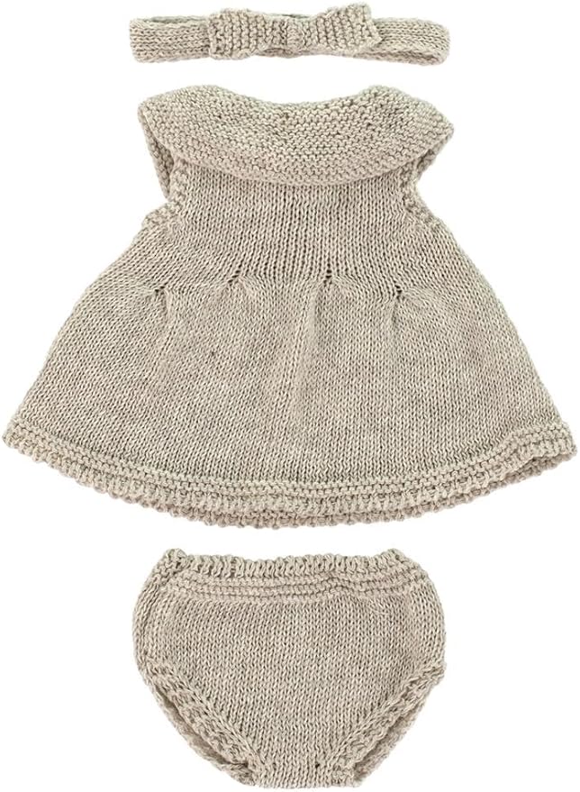 Miniland Clothes for Dolls 12 5/8'' Knitted Outfit Dress & Headband - ECO, Made in Spain, Quality, Role Play, Educational