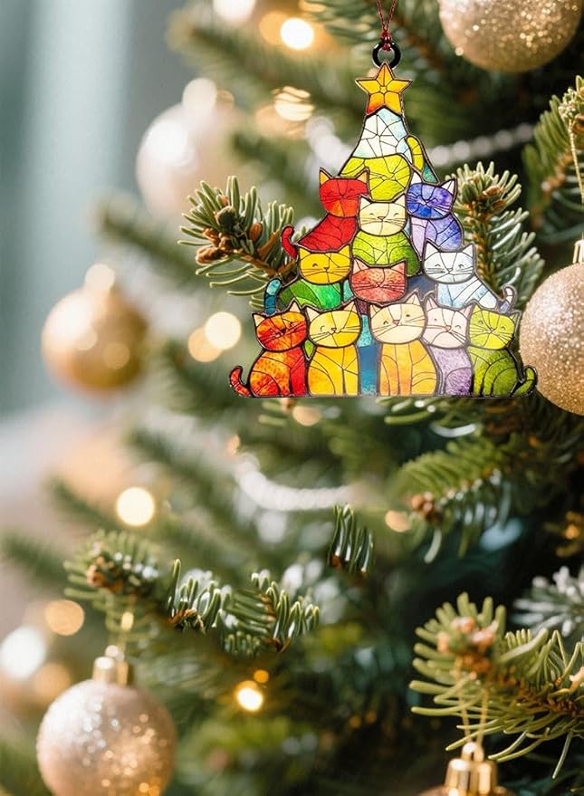 2025 Cat Christmas Tree Ornaments Adorable Christmas Tree Hanging 2025 Funny Christmas Hanging Decorations Black and Orange Two-Tone Acrylic Gifts (Cat Ornament)