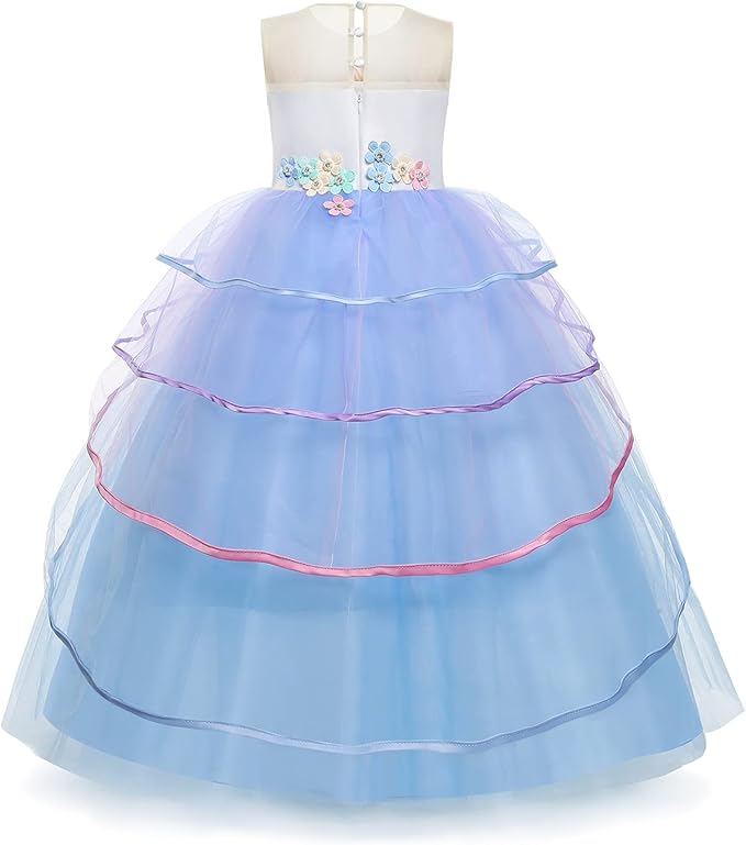 Unicorn Dress for Girls Unicorn Costume Pageant Princess Party Birthday Long Gown with Unicorn Headband & Necklace