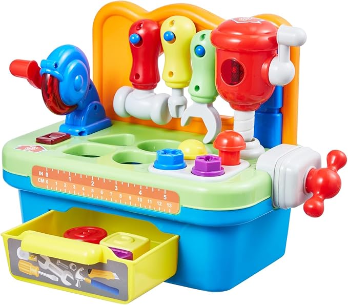 VEVOR Musical Workbench Toy, Sounds & Lights, Musical Learning Workbench for Toddler Age 2 Years and Up, Baby Pretend Play Tool Set, Infant Shape Sorter Activities, Kids Pounding Game, Boys & Girls